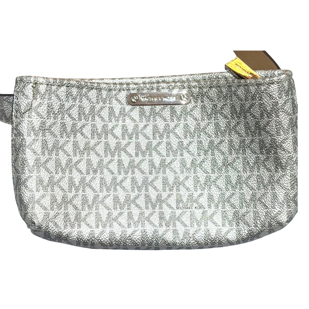 Michael Kors Belt Bag Womens L/XL Silver Metallic Monogram Fanny Pack Y2K Luxury